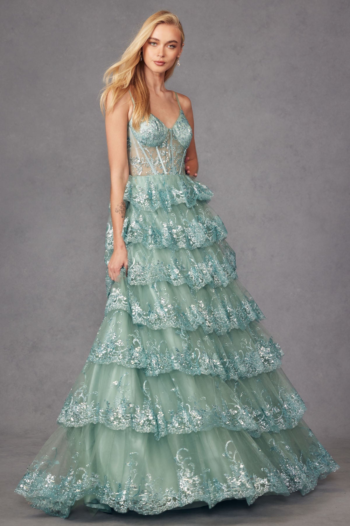 Beaded Tulle Corset Prom Gown