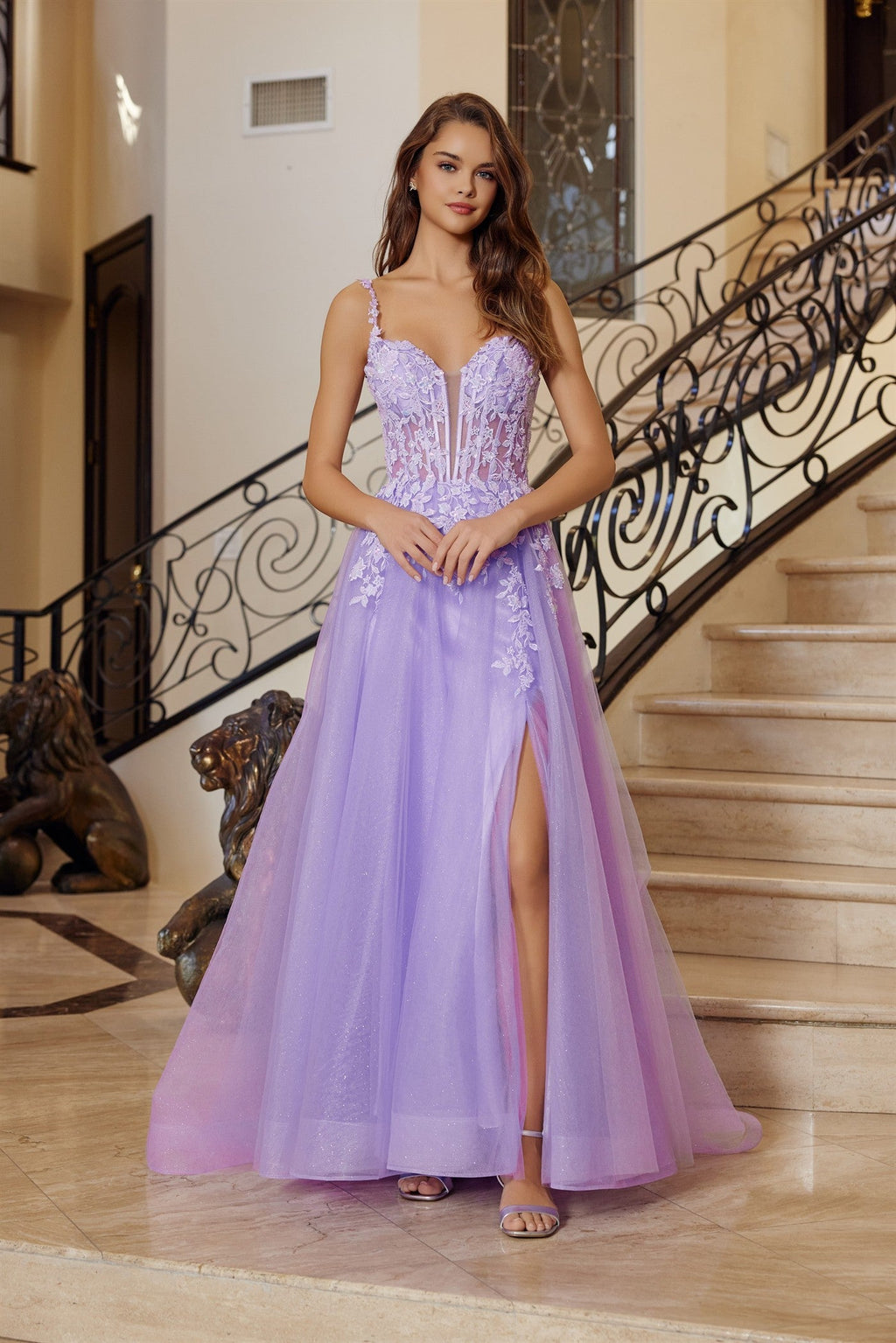 Velvet Illusion Neck Gown
