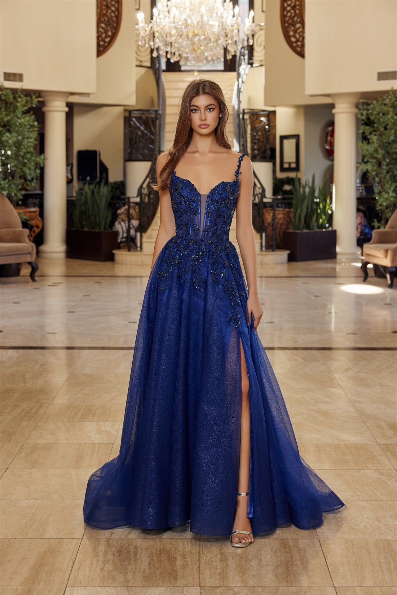 Velvet Illusion Neck Gown