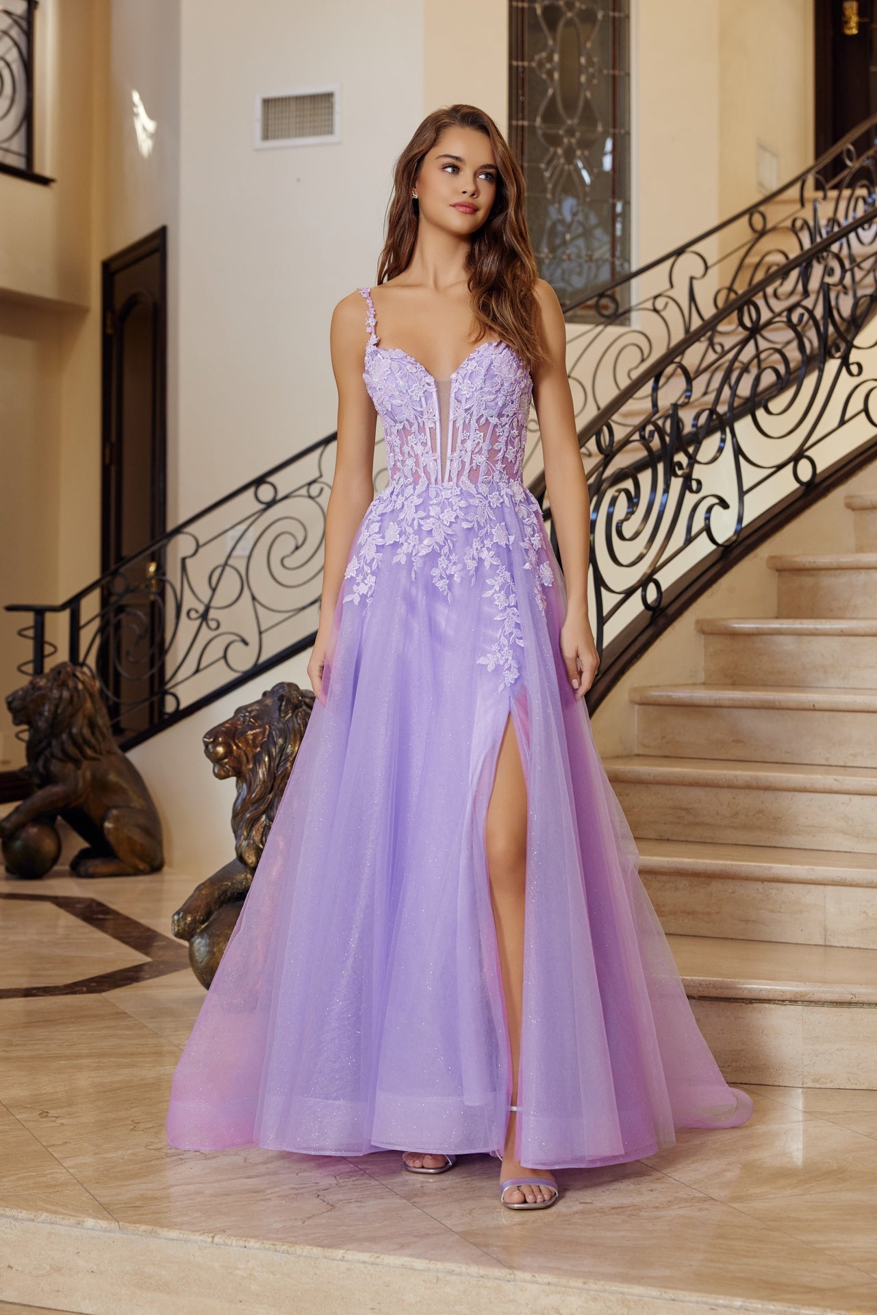 Velvet Illusion Neck Gown