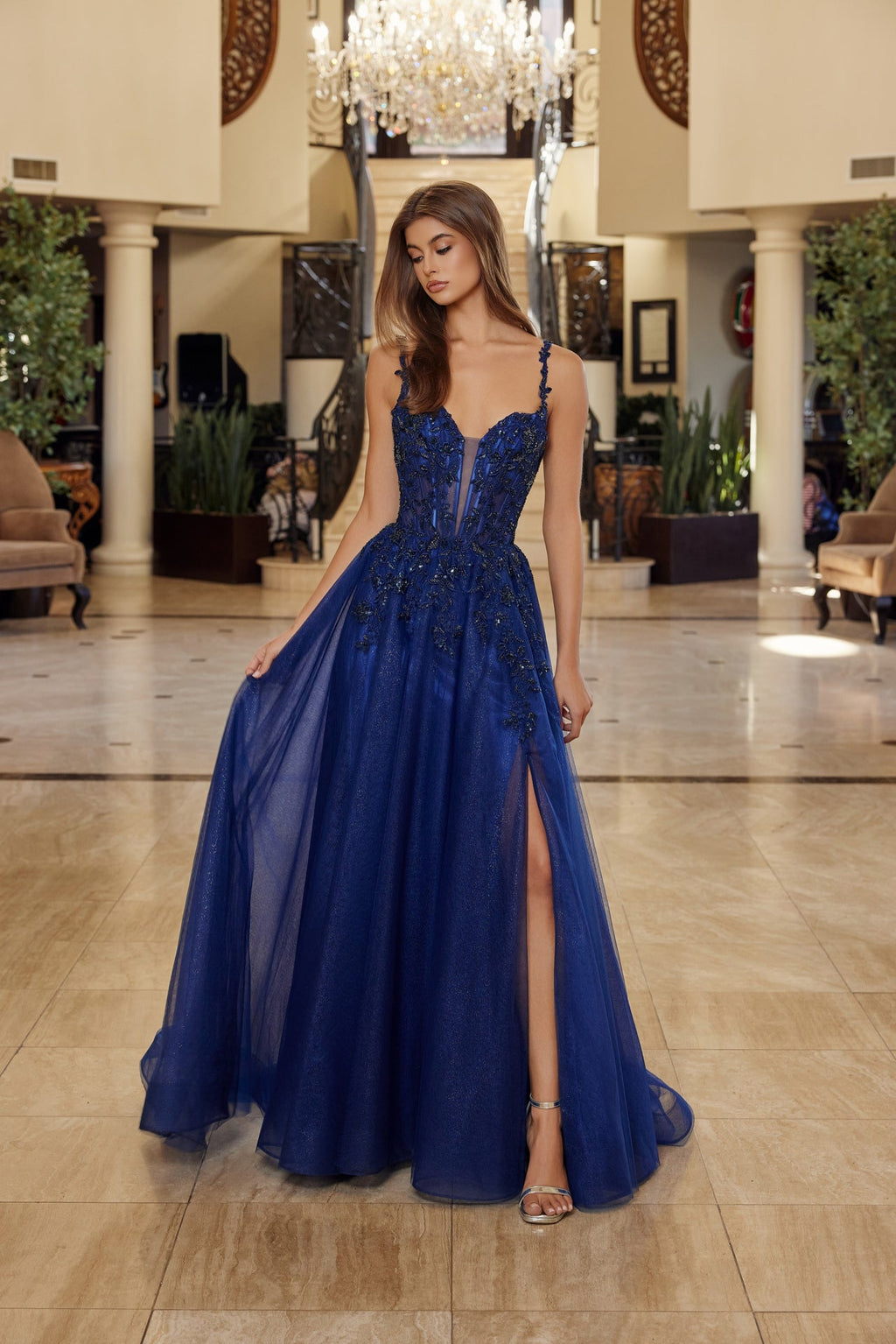 Velvet Illusion Neck Gown