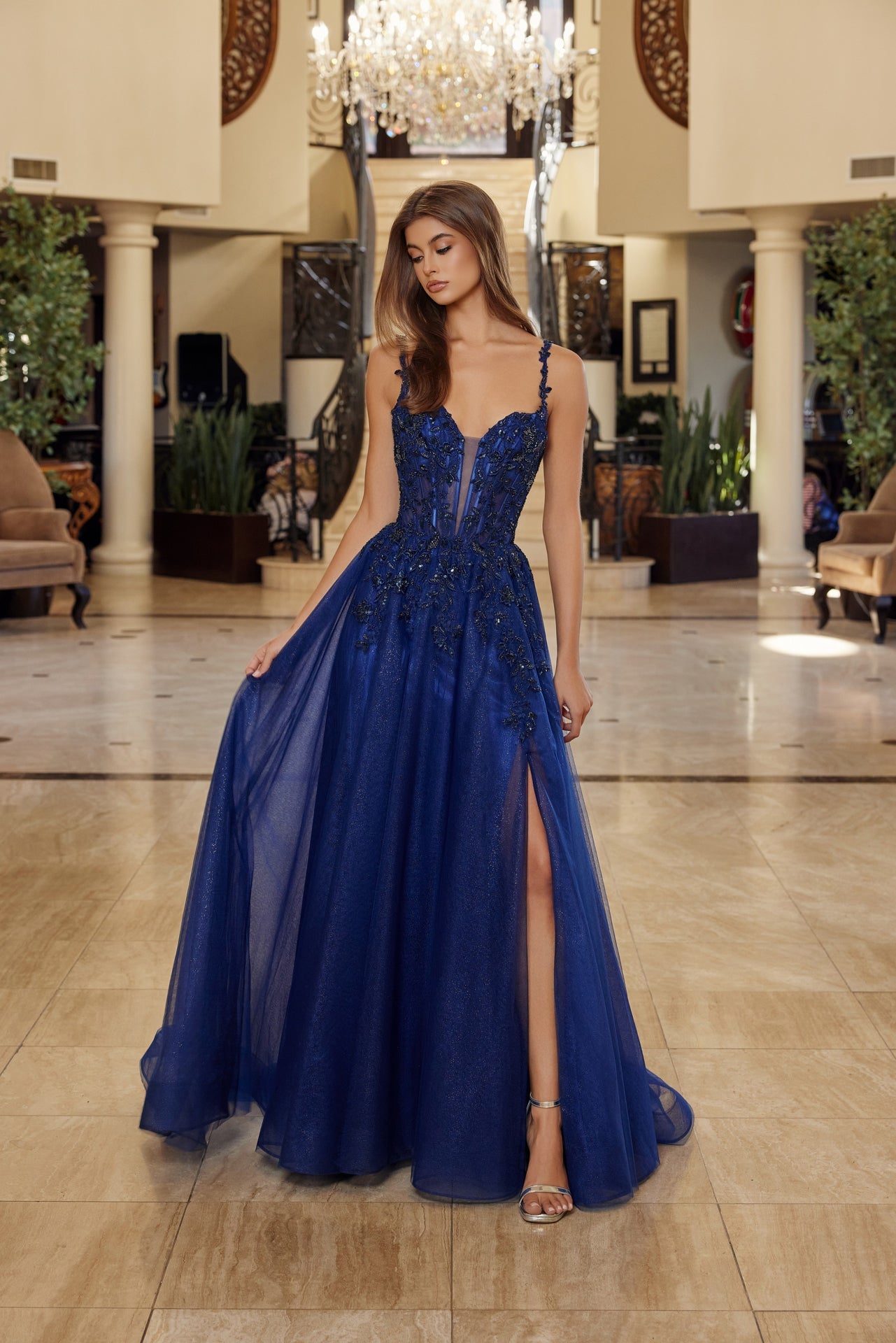 Velvet Illusion Neck Gown