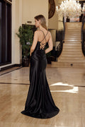 Satin Cowl Slit Prom Dress