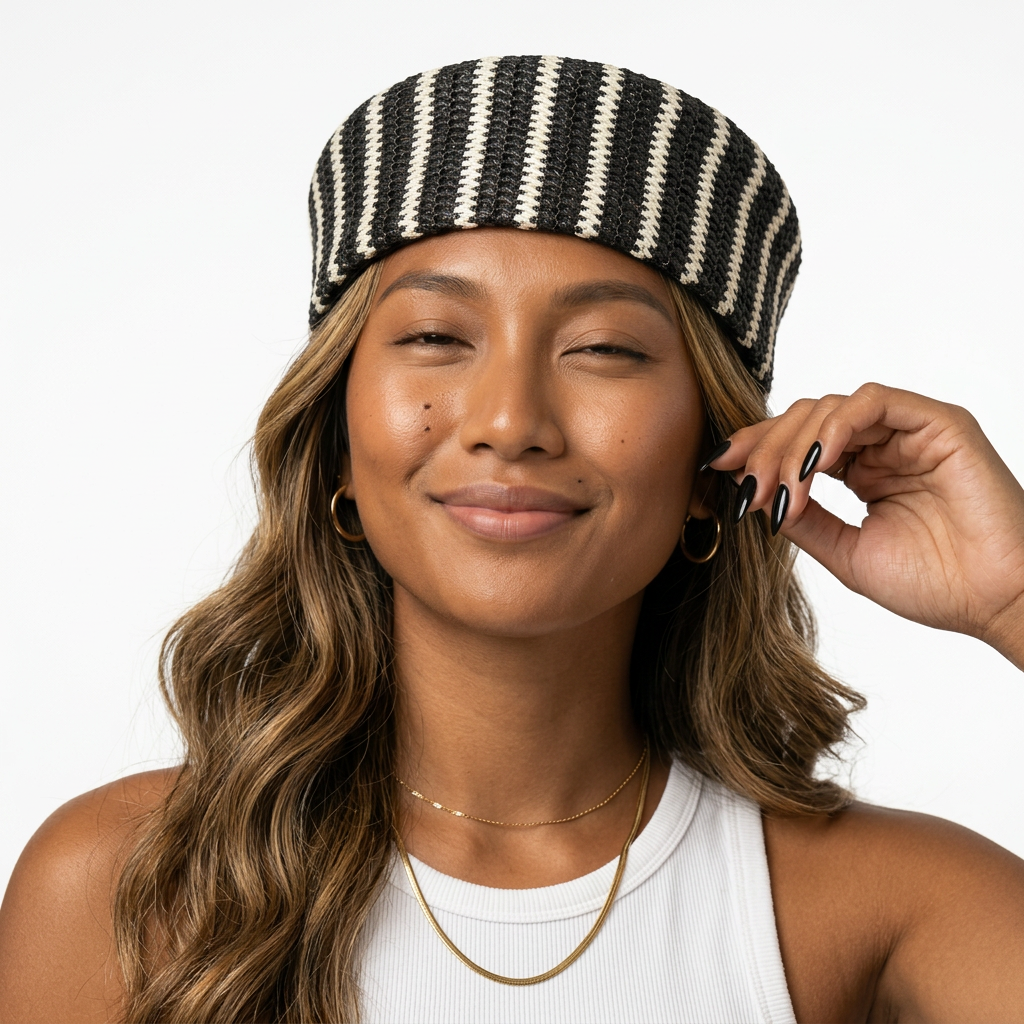 Striped Cotton Boho Beret