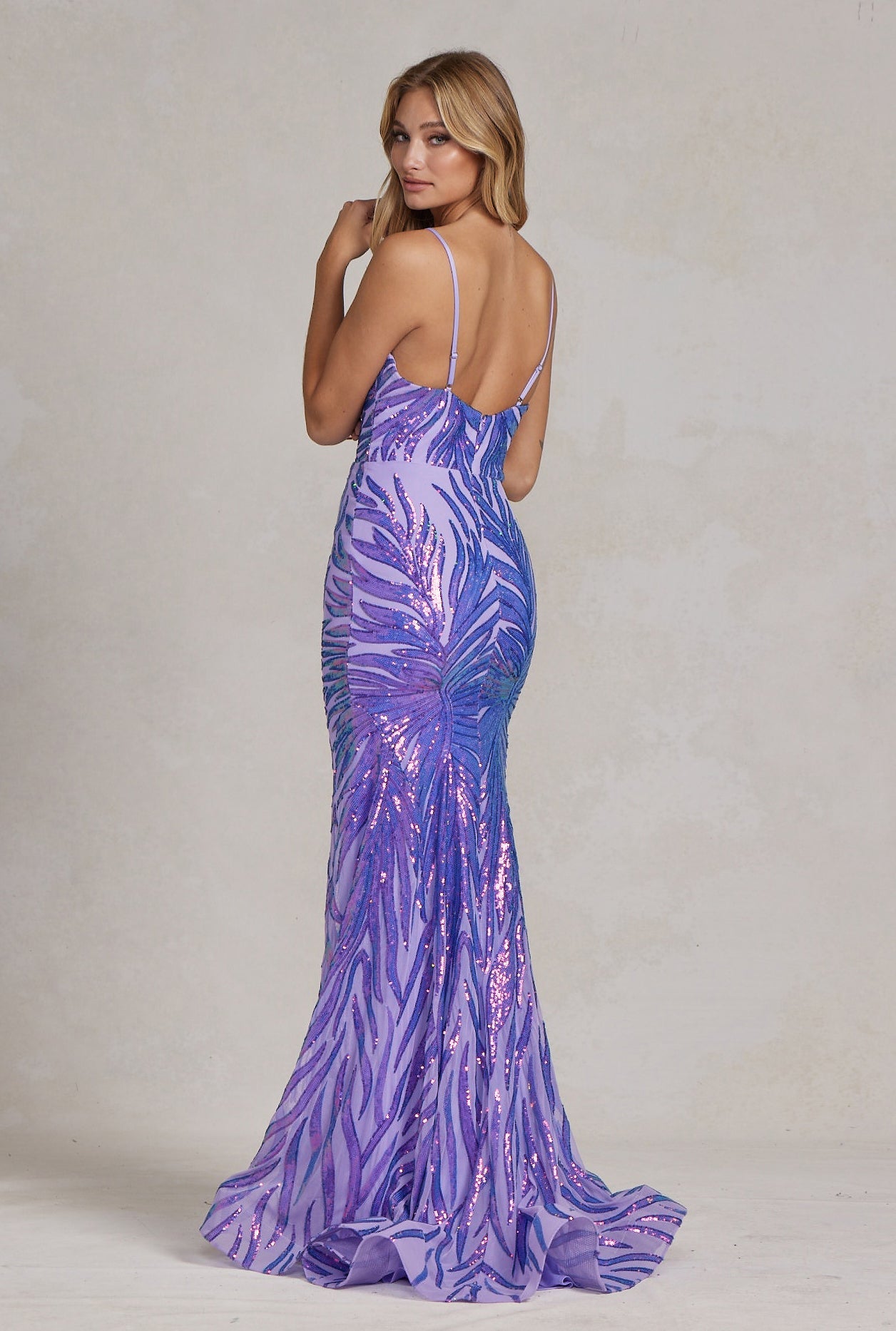 Sequin Open-Back Mermaid Gown