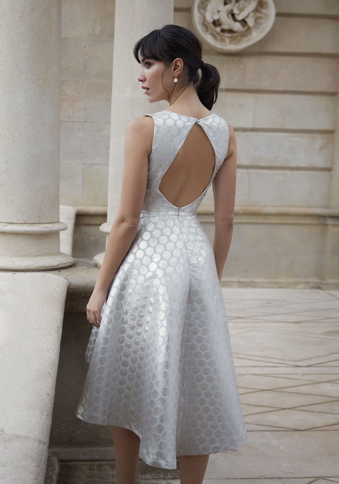 Silver Jacquard Party Dress