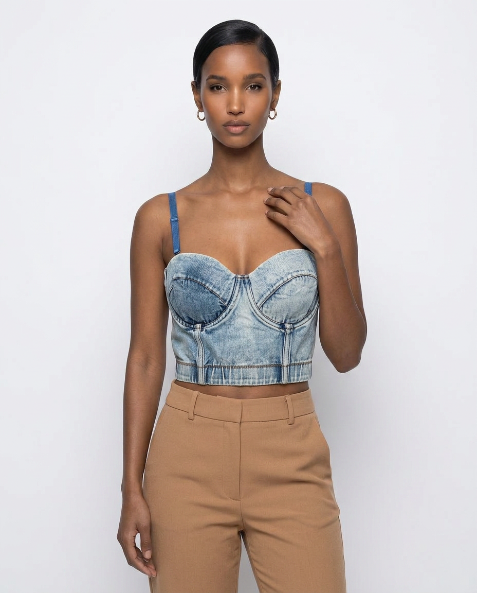 Acid-Wash Denim Bustier