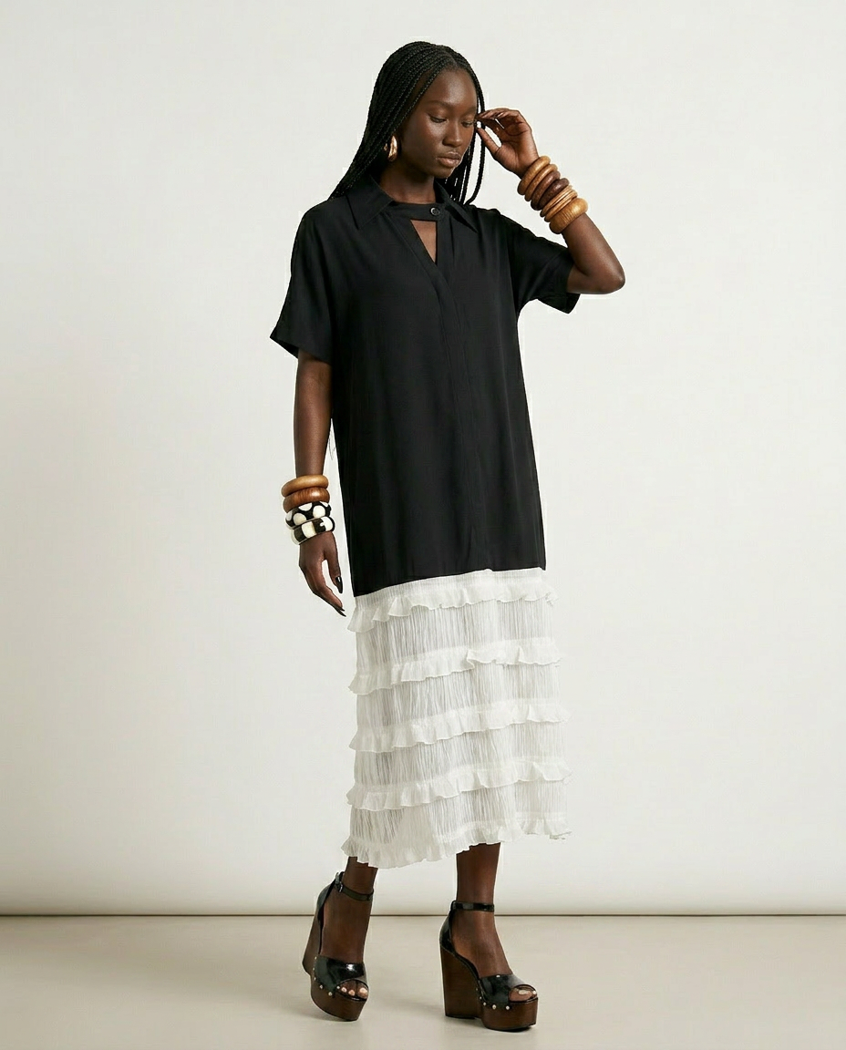 Tiered Mesh Maxi Dress