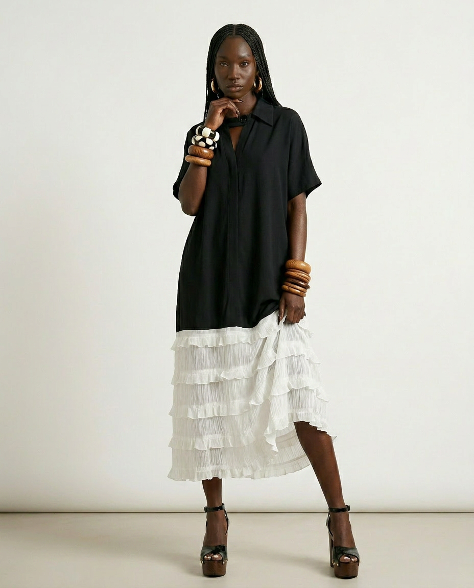 Tiered Mesh Maxi Dress