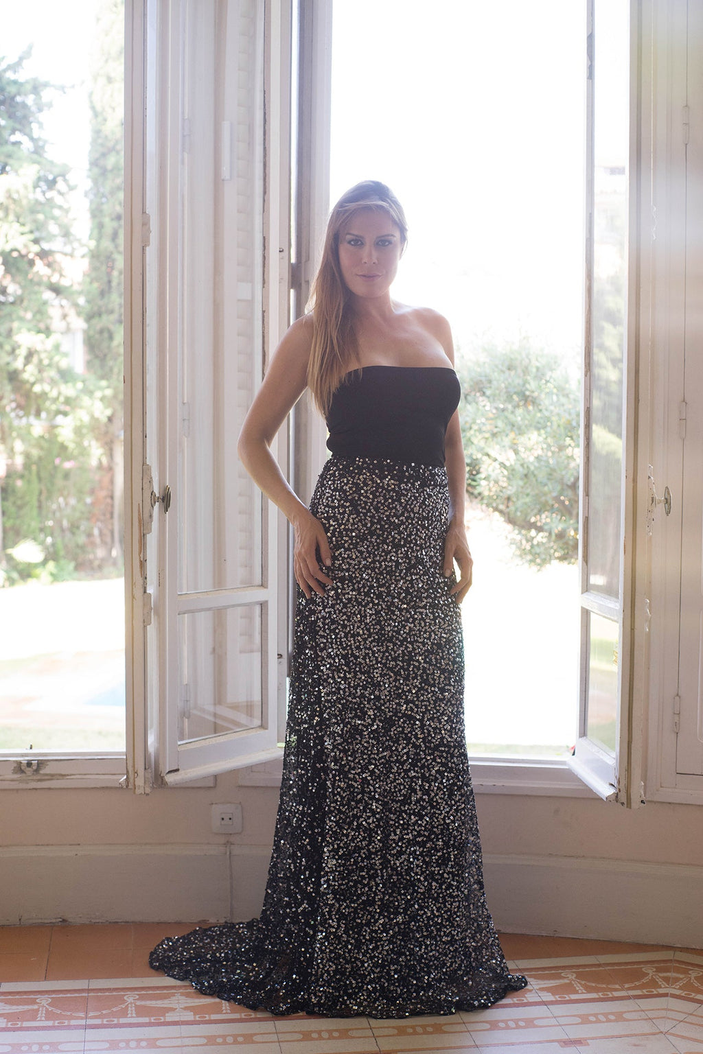 Black Polyester Midi Skirt