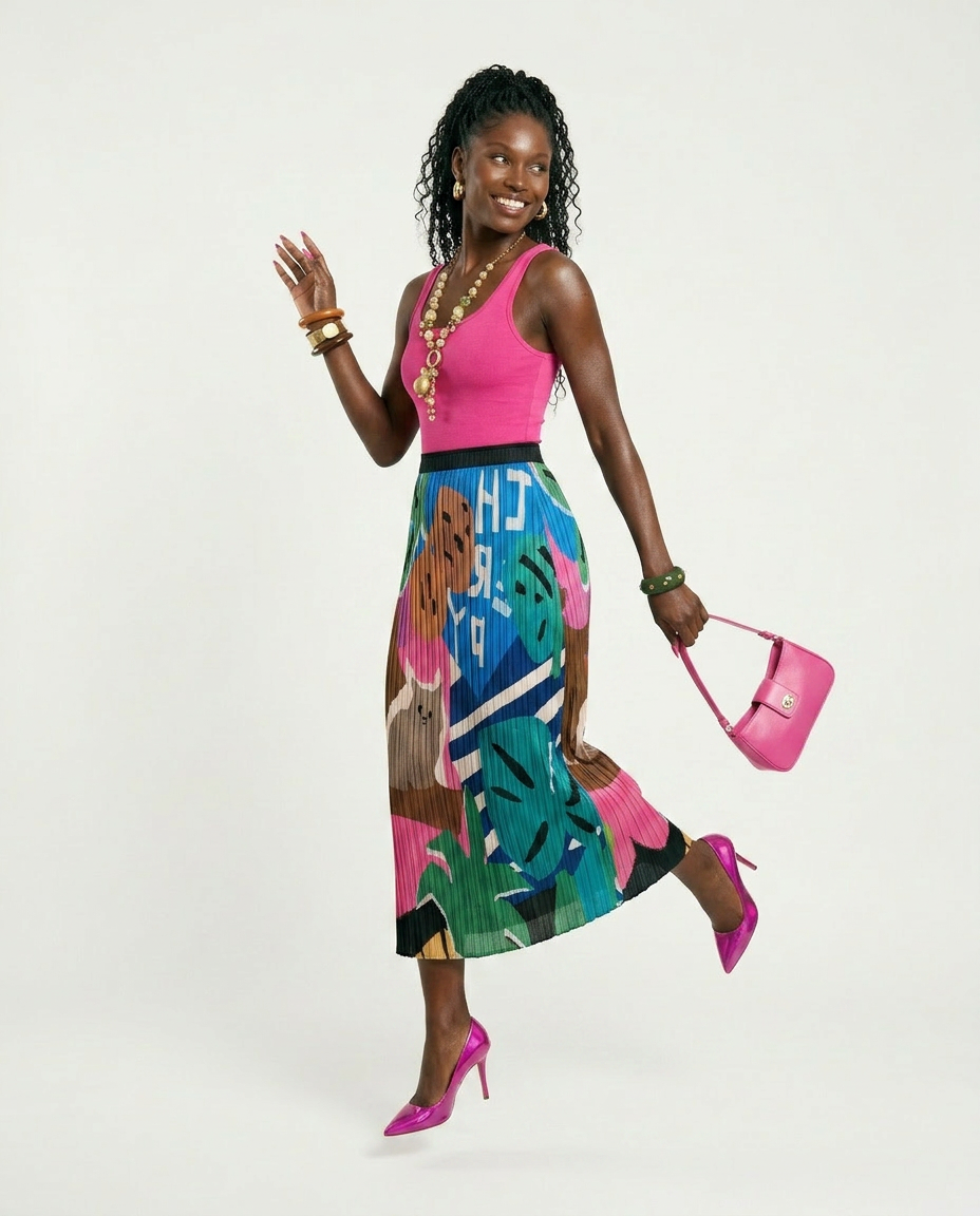 Pleated Silk Blend Maxi Skirt