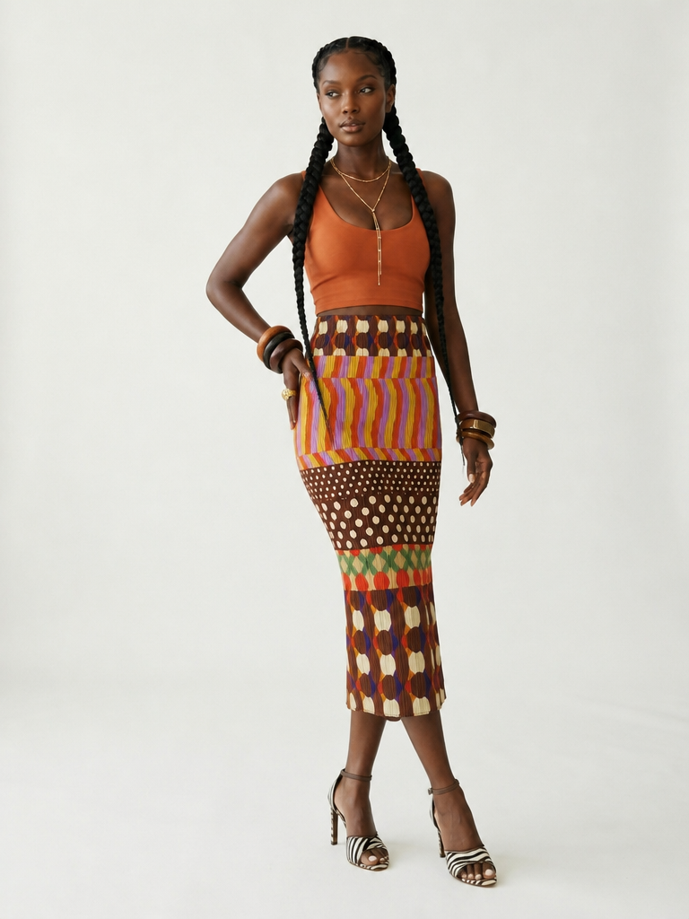 Geometric Pleated Midi Skirt