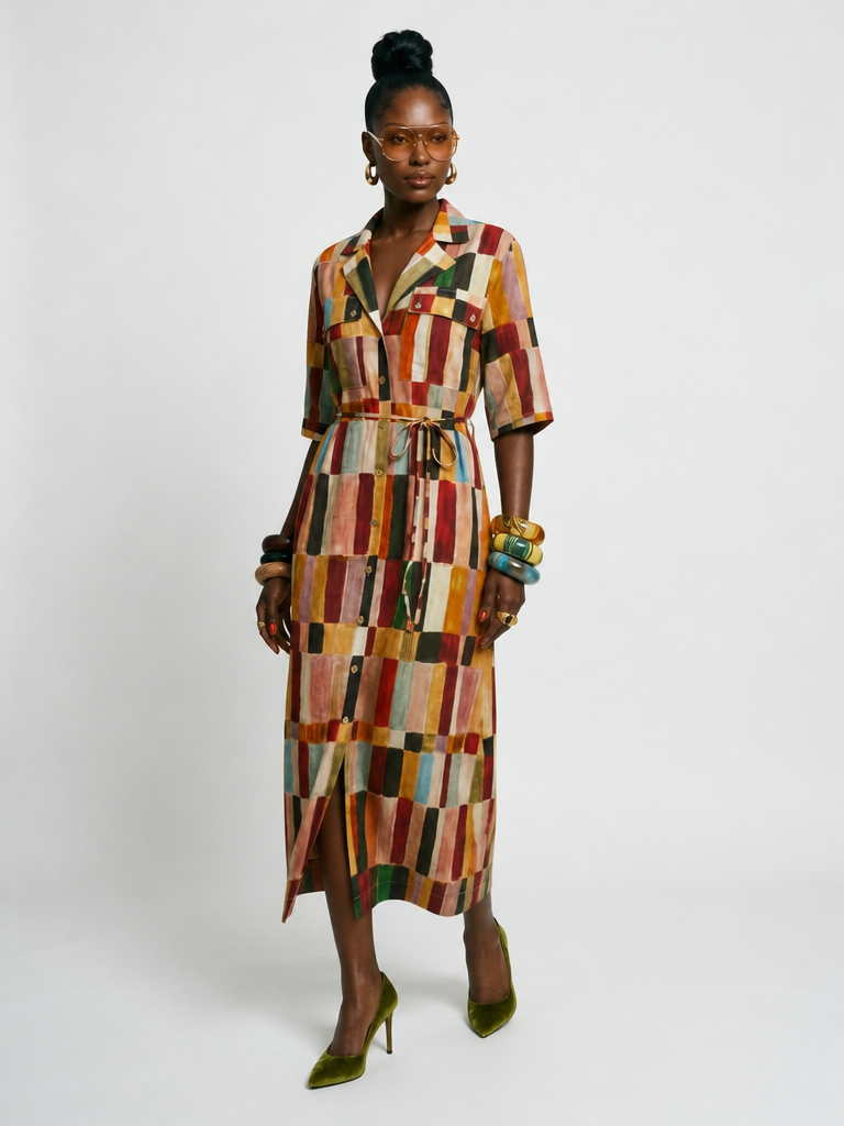 Plaid Linen Blend Maxi Dress
