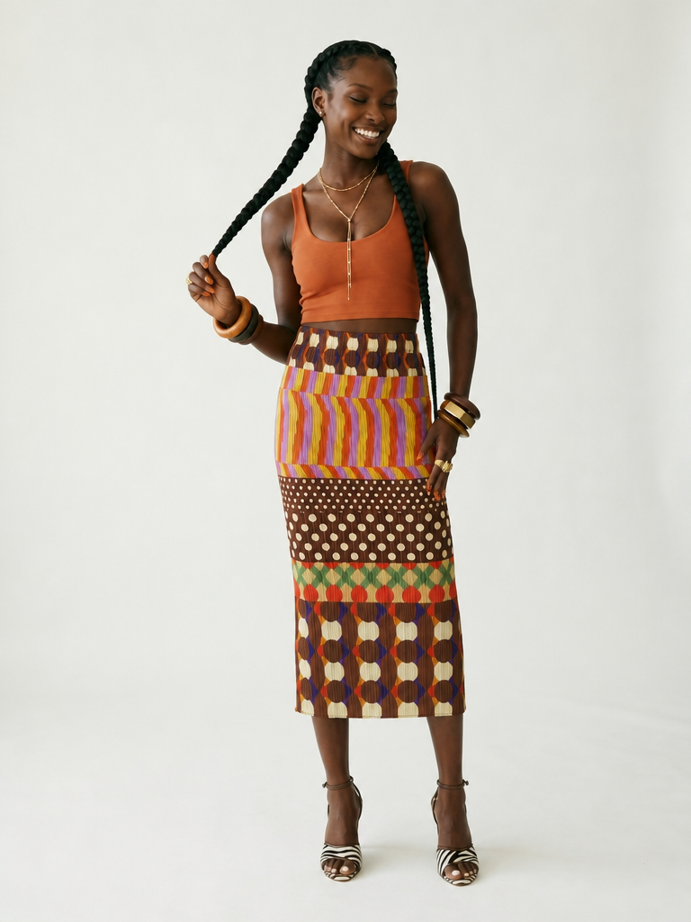 Geometric Pleated Midi Skirt