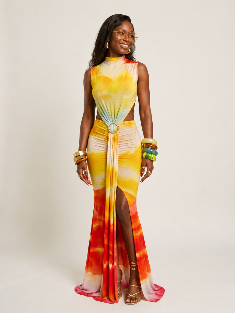 Printed Bodycon Maxi Dress