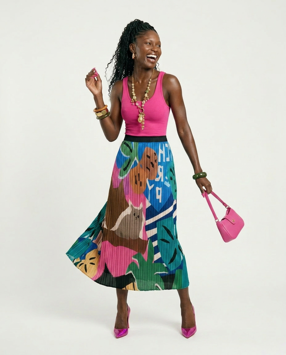 Pleated Silk Blend Maxi Skirt