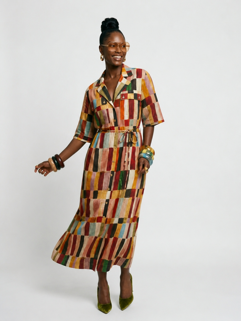 Plaid Linen Blend Maxi Dress