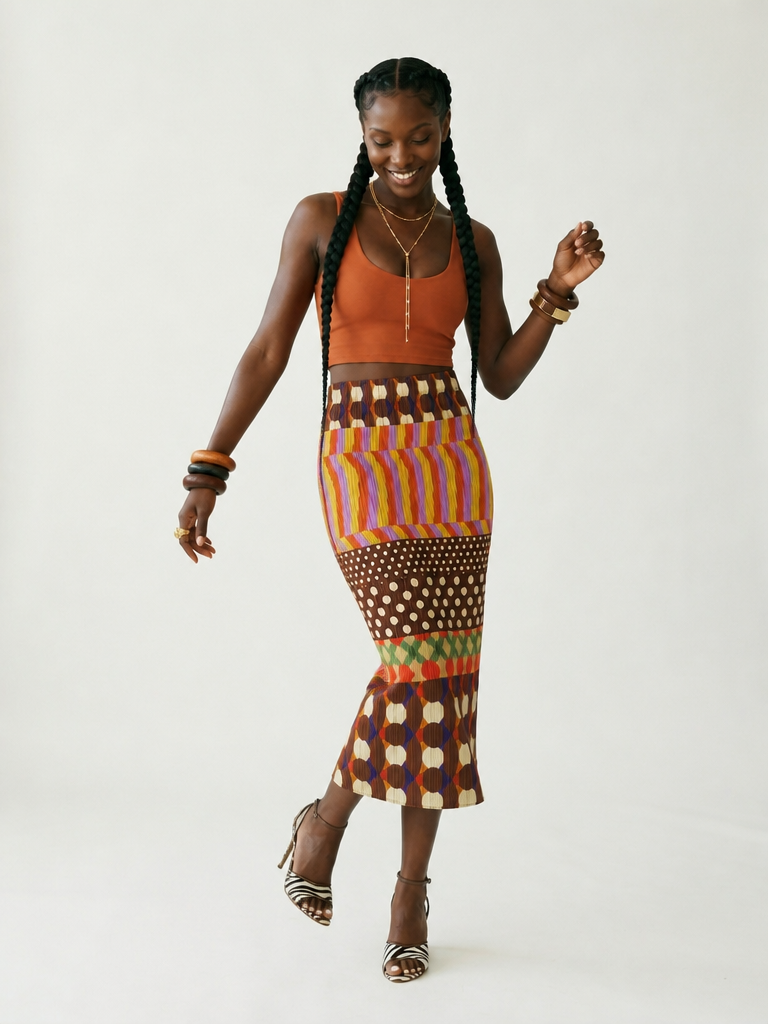 Geometric Pleated Midi Skirt