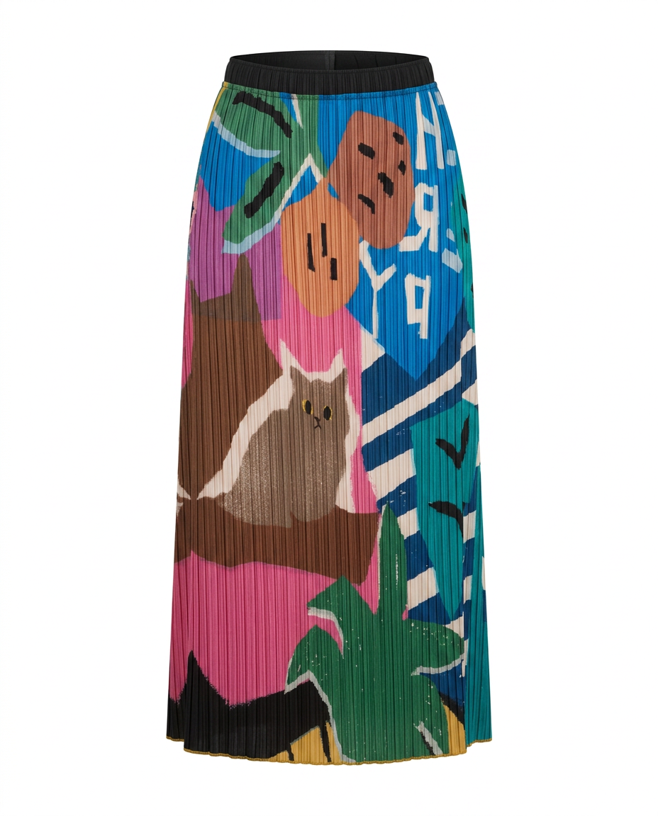 Pleated Silk Blend Maxi Skirt