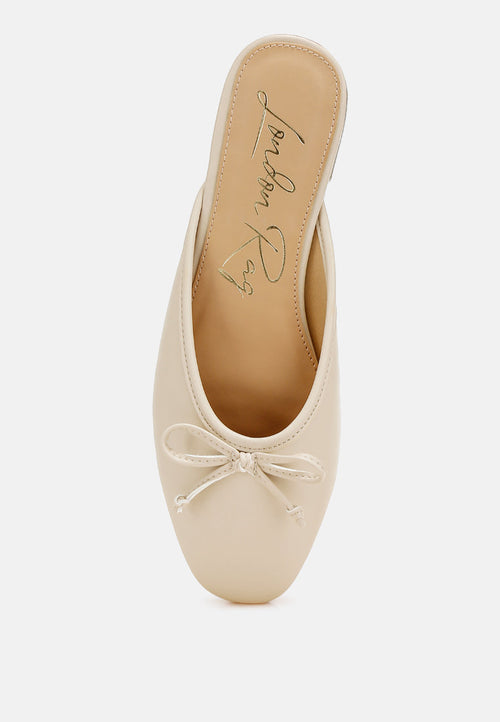 Bow Faux Leather Flat Mules