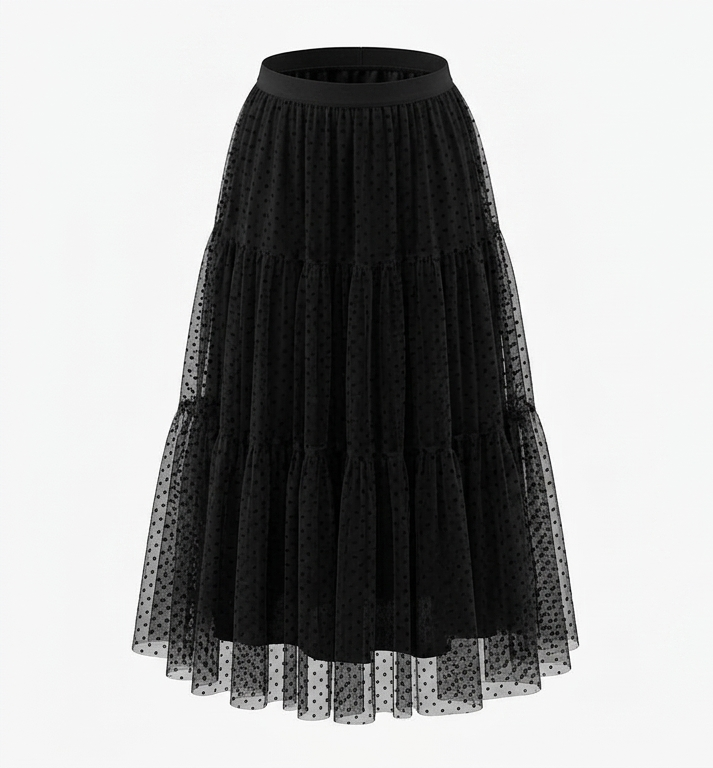 Polka Dot Mesh Midi Skirt