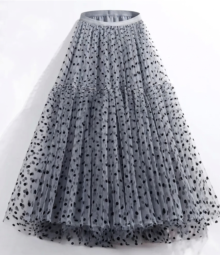 Polka Dot Mesh Midi Skirt