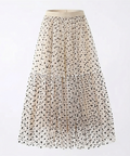 Polka Dot Mesh Midi Skirt