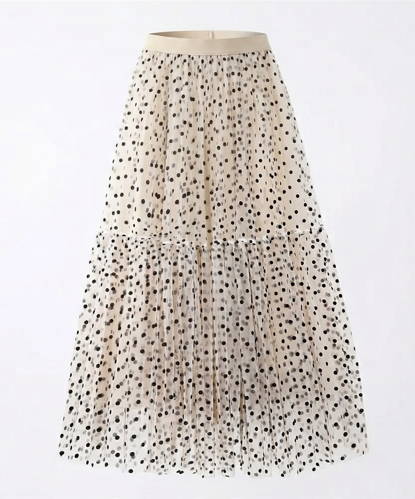 Polka Dot Mesh Midi Skirt