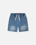 French Terry Light Blue Denim Shorts