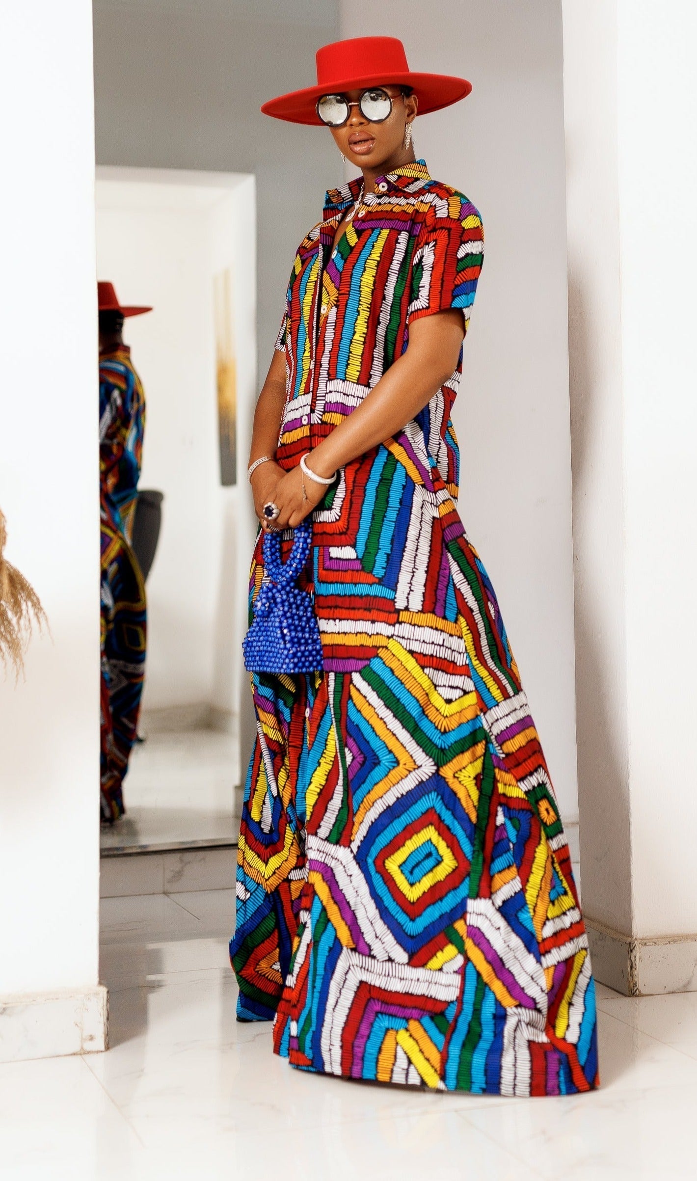 Ankara Beaded Kaftan Dress