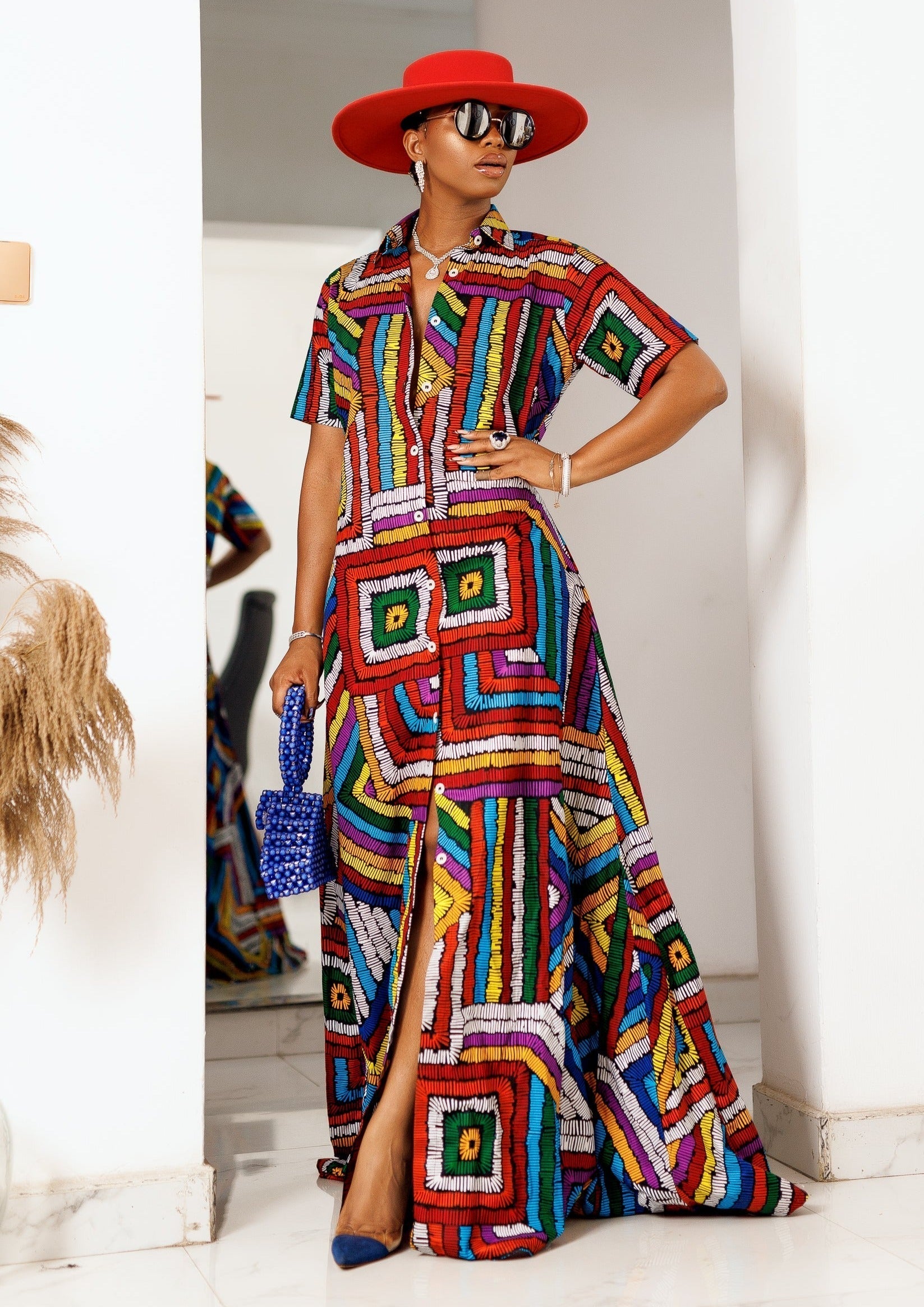 Ankara Beaded Kaftan Dress