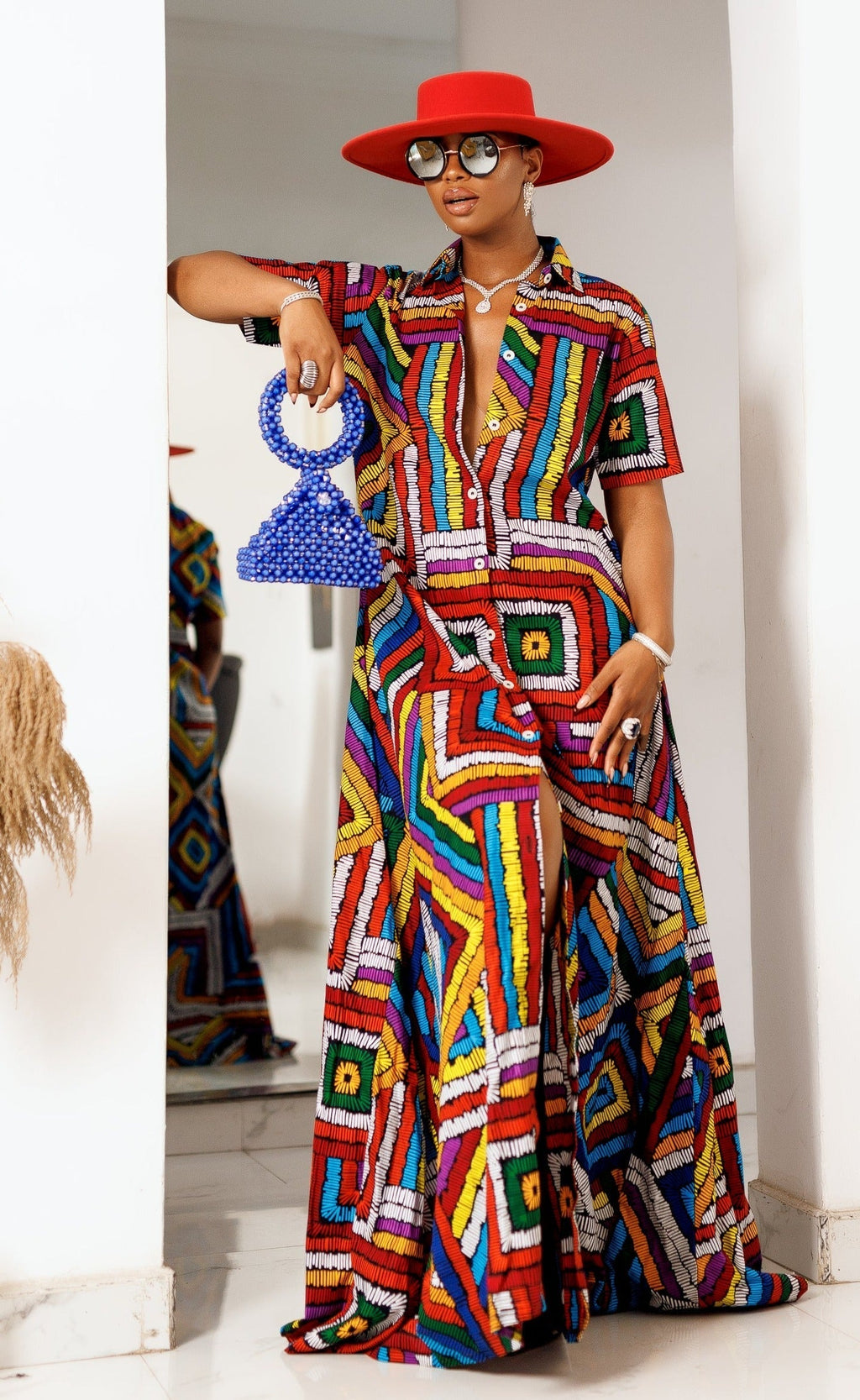 Ankara Beaded Kaftan Dress