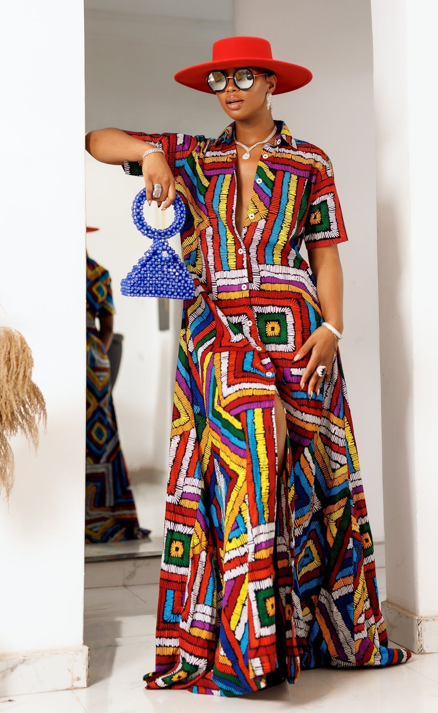 Ankara Beaded Kaftan Dress
