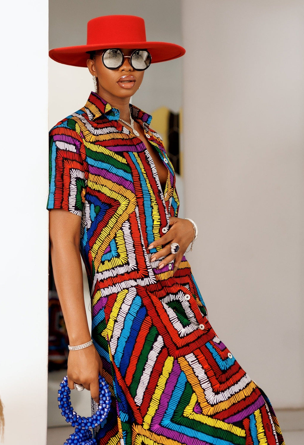 Ankara Beaded Kaftan Dress