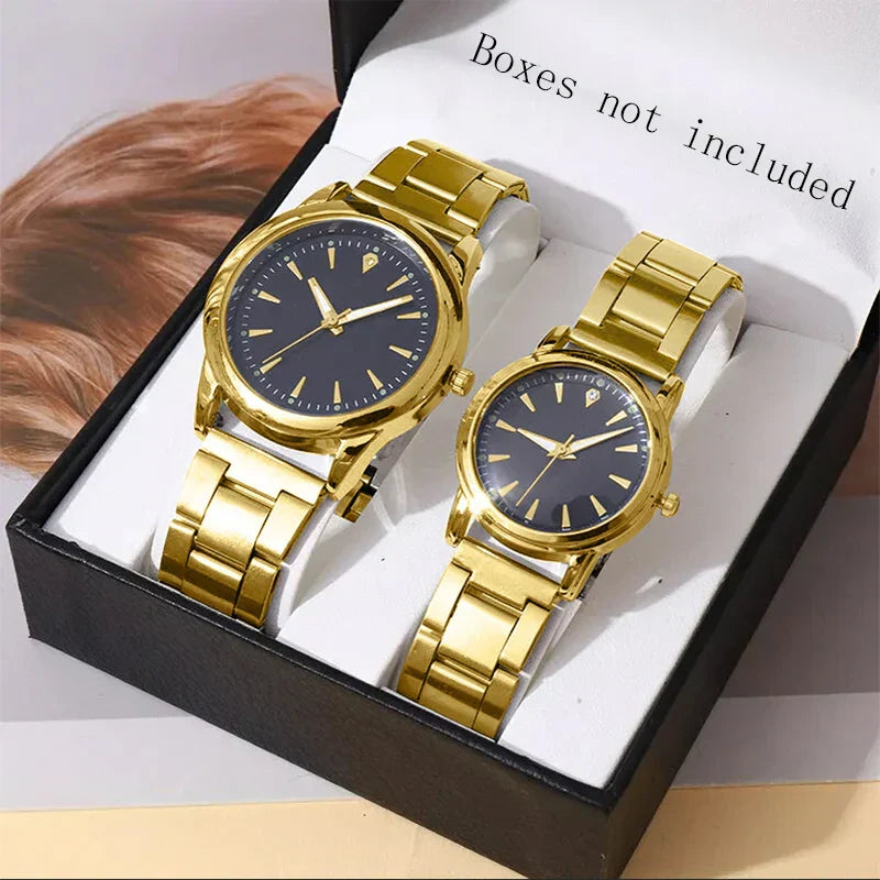 Gold Black Quartz Couple Watches