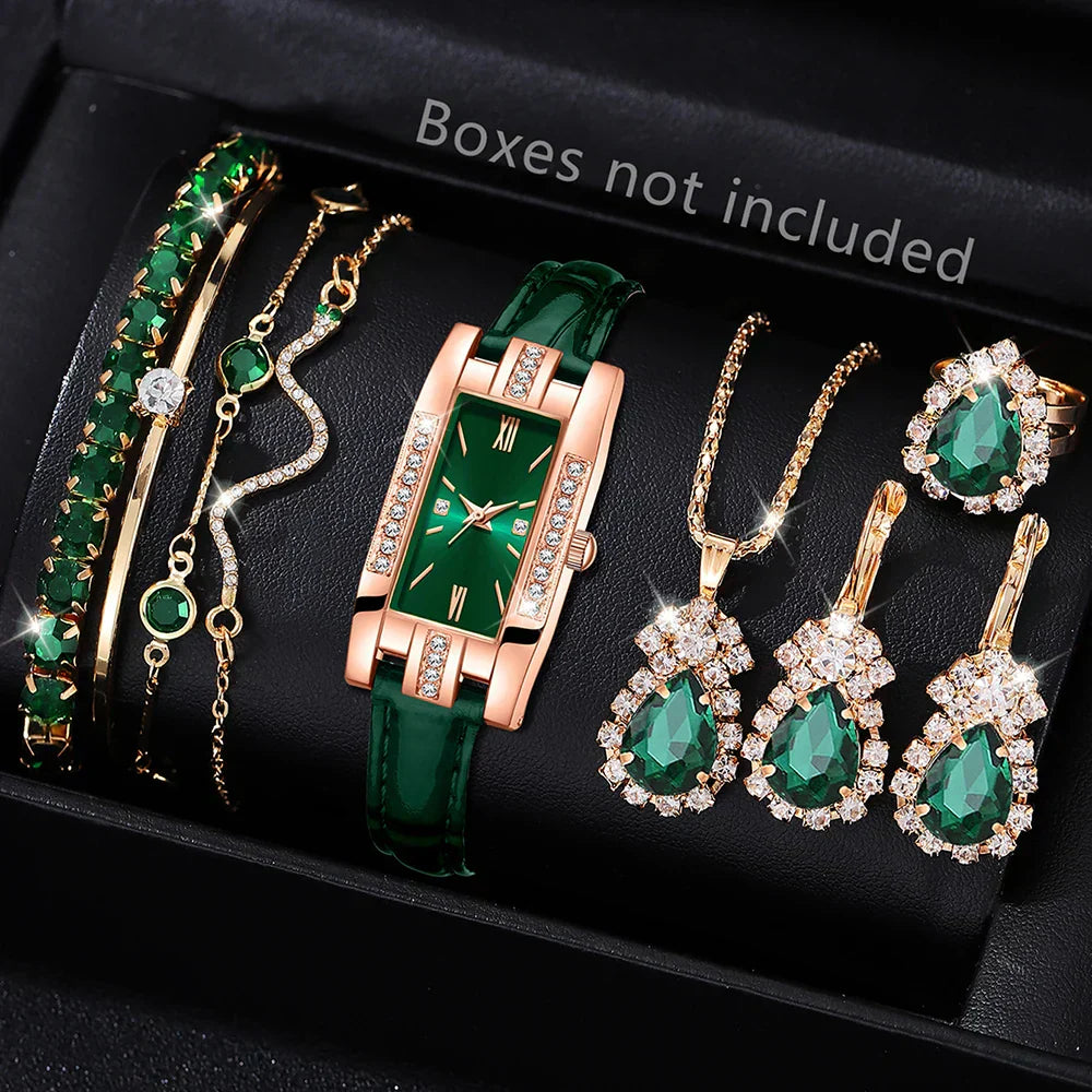 Green Quartz Watch Gift Set