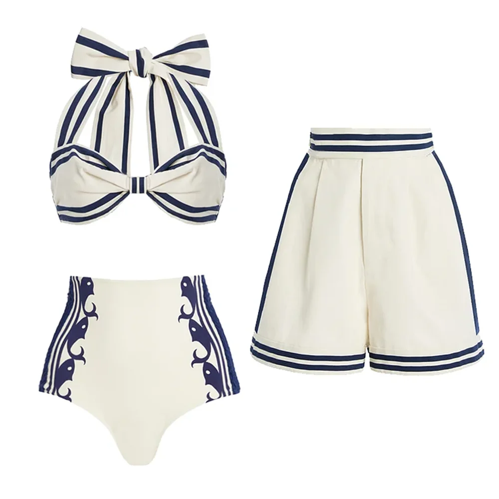 Striped Ruffle Bikini Set