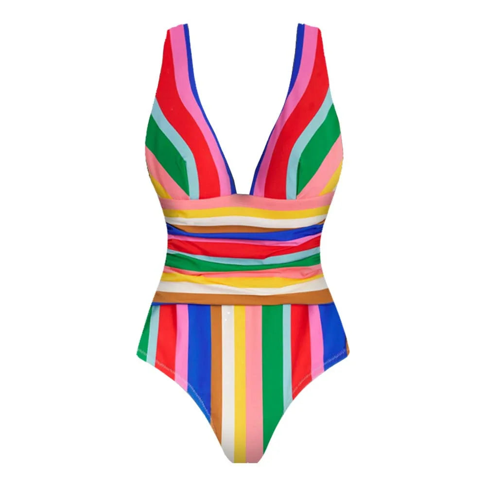 Striped One-Piece Swim Set