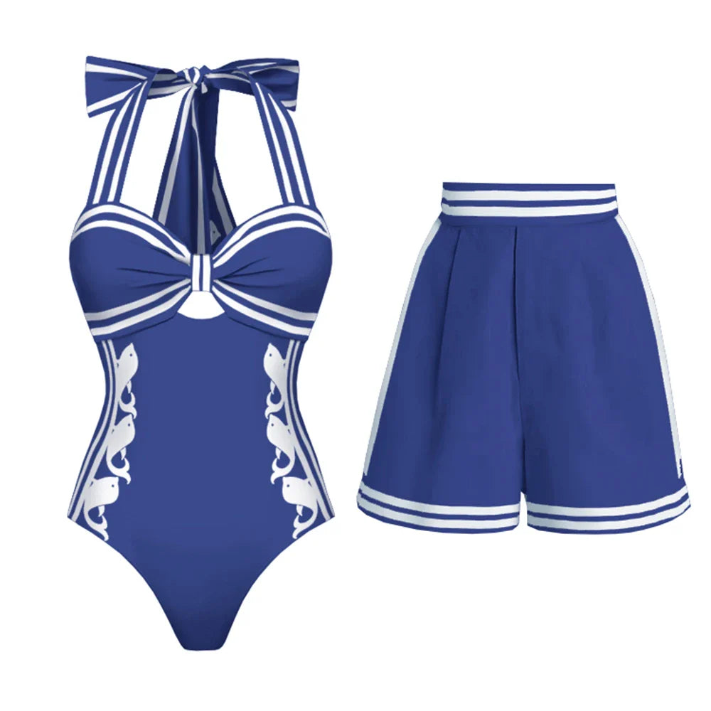 Confident Striped Ruffle Bikini Set
