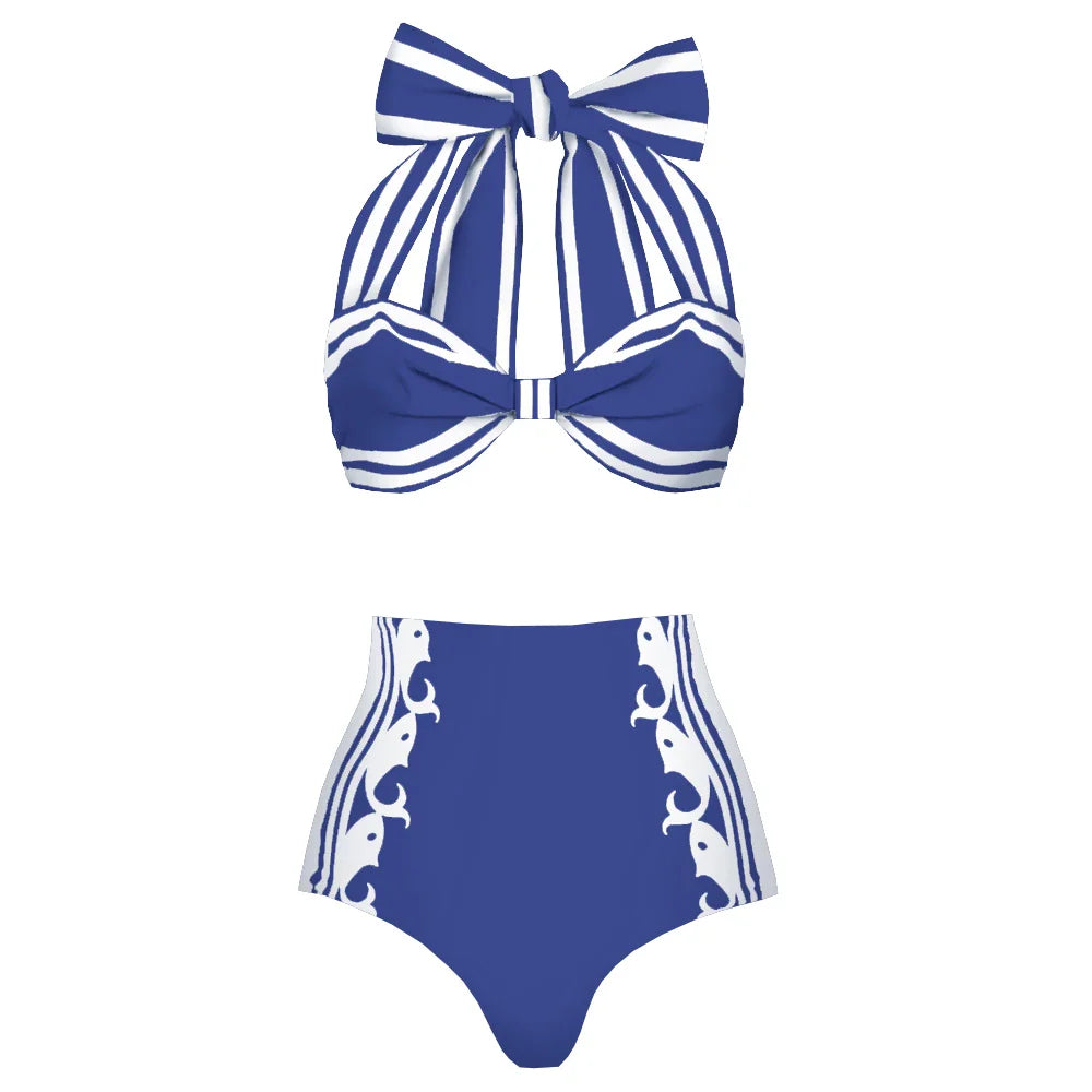 Striped Ruffle Bikini Set