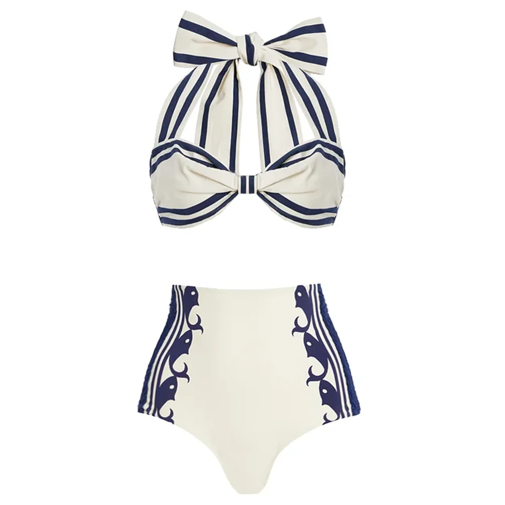 Striped Ruffle Bikini Set