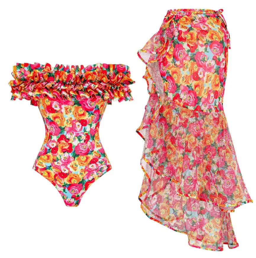 Floral Ruffle One-Piece