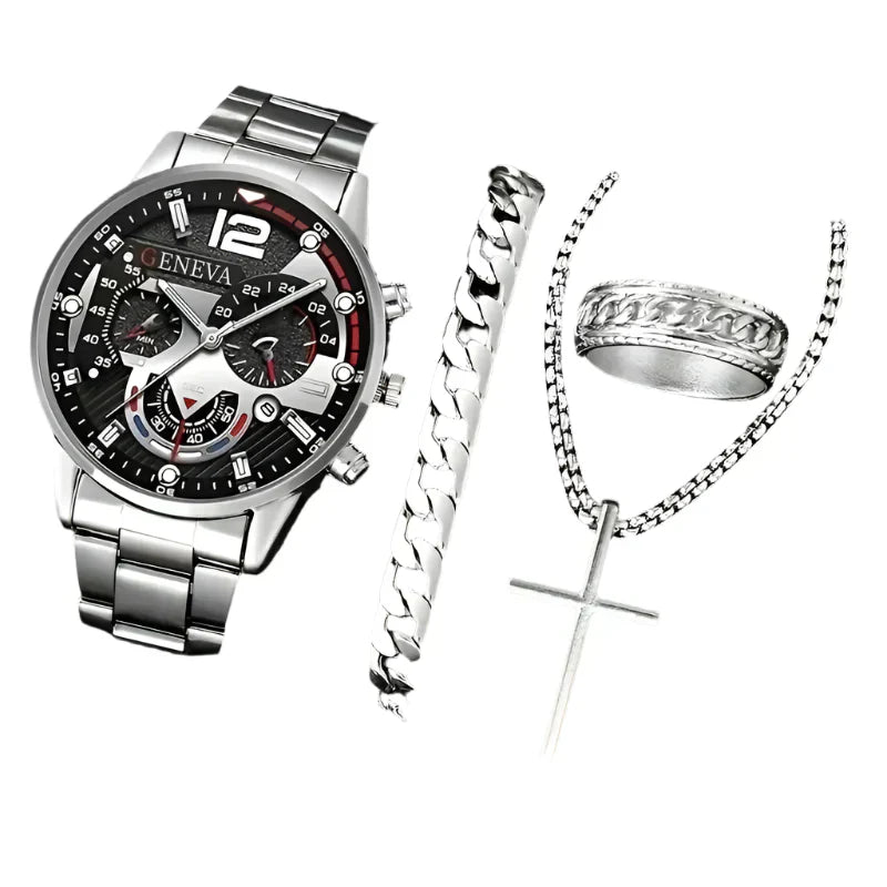 4-Piece Steel Quartz Watch Set