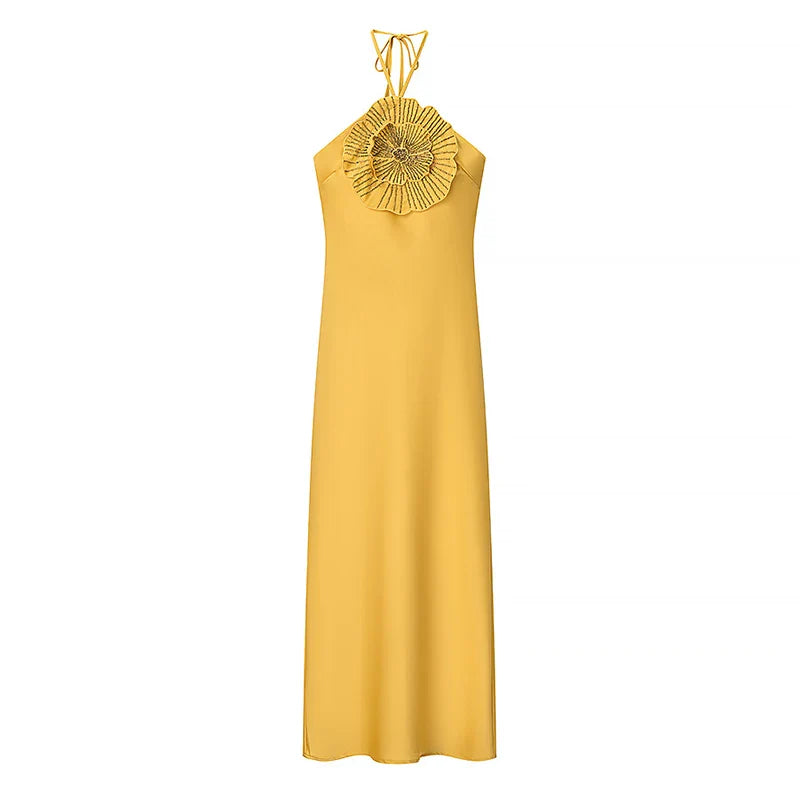 Gold Halter Floral Maxi Dress