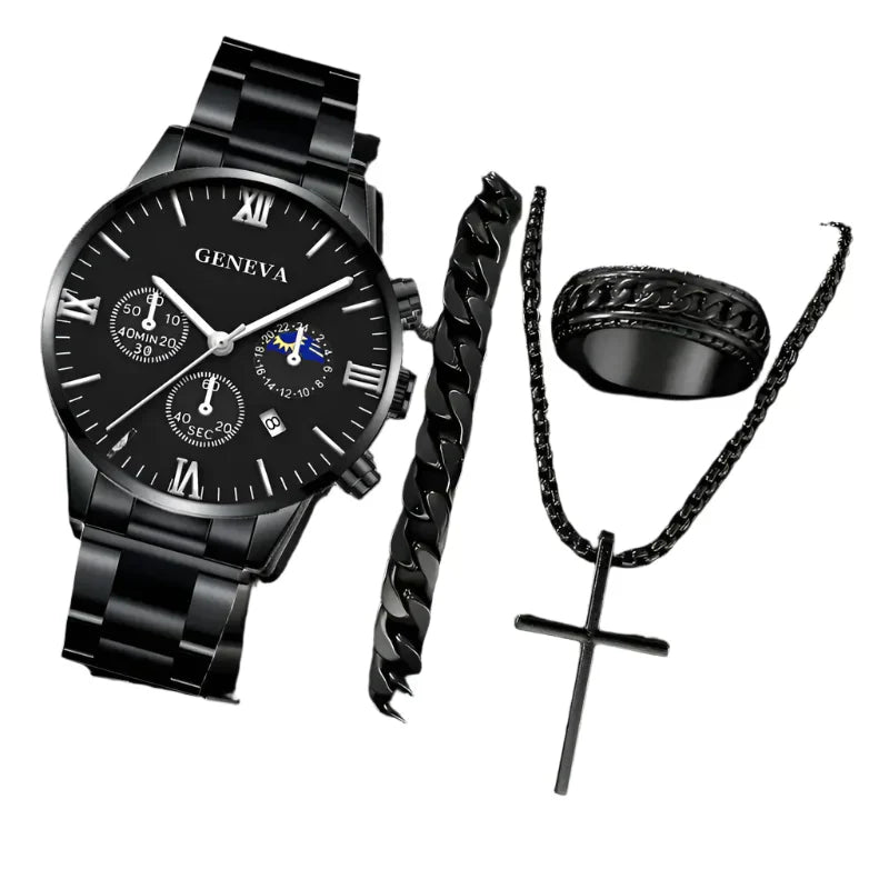 Men's Quartz Watch Set 4PCS