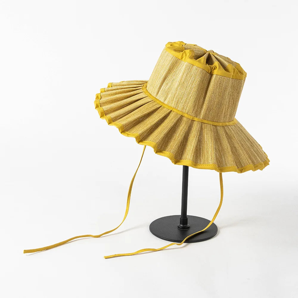 Pleated Straw Sun Hat