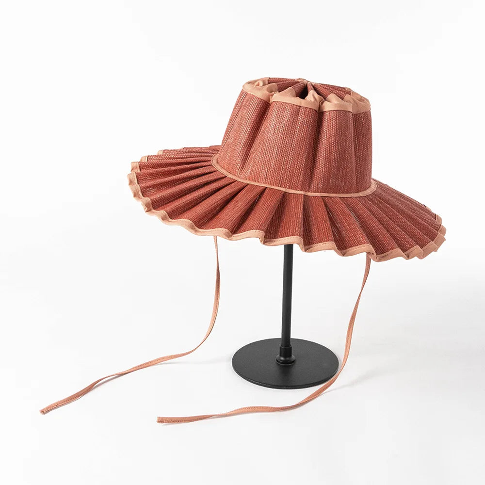 Pleated Straw Sun Hat