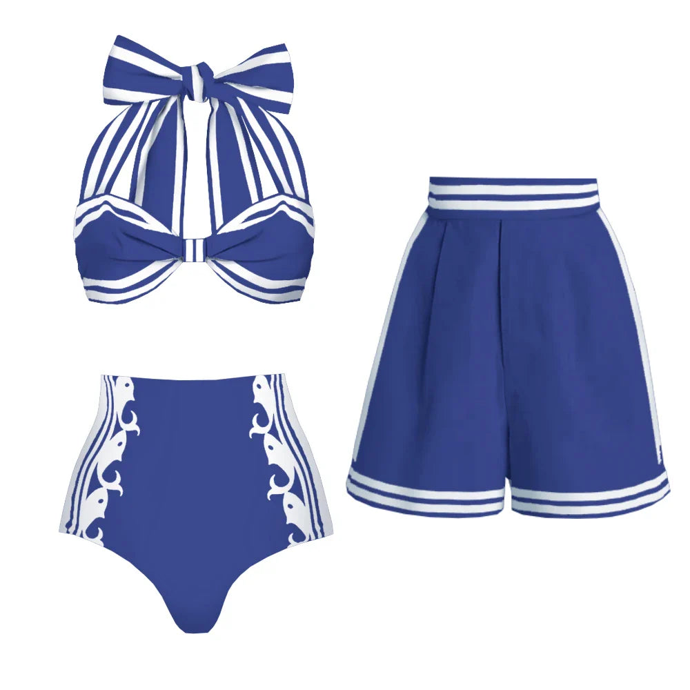 Striped Ruffle Bikini Set