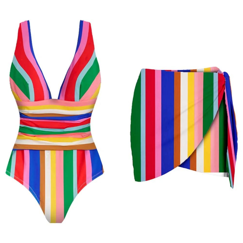 Striped One-Piece Swim Set