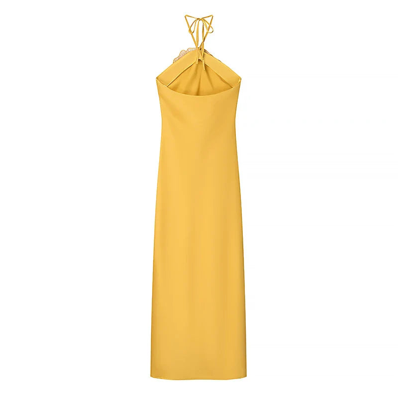 Gold Halter Floral Maxi Dress